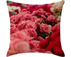 AmDxD Set van 4 decoratieve sierkussenhoezen, 40 x 40 cm sierkussen zachte vierkante decoratieve kussenhoezen met bloemenpatroon, in linnen, voor auto's woonkamer kantoor sofa decoratie (linnenset 4 stuks, roze-rood)