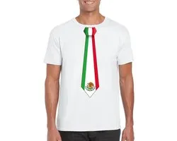 Wit t-shirt met Mexicaanse vlag stropdas heren - Mexico supporter XL