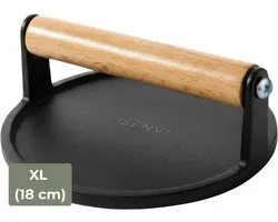 ISENVI Byron - Hamburgerpers - Gietijzer - XL (18 cm) - Extra Zwaar - Smash Burger Press - Hamburgermaker - BBQ Accesoires