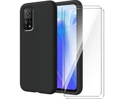 Silicone hoesje zwart met 2 Pack Tempered glas Screen Protector Geschikt voor: Xiaomi MI 10T Pro