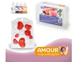 Zelf Zeep Maken Pakket Amour – DIY Starterset met 1KG Gietzeep, Kleurstoffen, Geurolie, Hartjes Mal en Stickers – Cadeau Set – ArinKaSoap