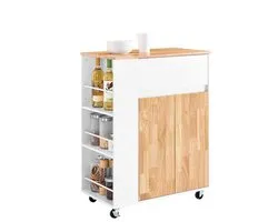 Desserte de cuisine SoBuy sur Roues – Meuble de cuisine avec plan de travail en hévéa, meuble de cuisine indépendant pour salle à manger et coin café 70 x 40 x 90 cm Wit FKW132-WN