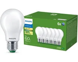 Philips UltraEfficient LED lamp Mat - 60W - E27 fitting - Warmwit licht; 2700K - Ultra Efficiënt: Energielabel A - 6-pack