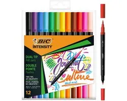 BIC Intensity Dual Tip Marker and Marker Brush - différentes couleurs, boîte de 12 pièces