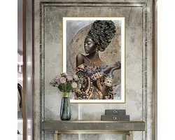 Allernieuwste.nl® Canvas Schilderij Traditionele Afrikaanse Vrouw Meisje - Modern African Art - 60 x90 cm - Kleur