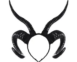 KIMU Bandeau Cornes Zwart - Diadème Plastique Diable Maléfique - Déesse Buffle Capricorne Horoscope Ram Antilope Noire - Halloween Mal Carnaval Carnaval