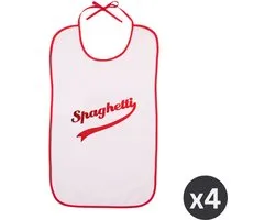 Tiseco Home Studio - Slab SPAGHETTI - SET/4 - Polykatoen - lange linten - XXL formaat - wasbaar - geborduurde tekening - 44x73 cm - rood/wit
