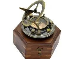 The New Antique Store Gilbert Brass Decoratief Zonnewijzer Kompas met Rose Houten Doos