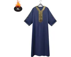 Nivard Islamitische Kleding - Djellaba Heren - Moslim Kleding - Arabisch Mannen Kaftan - Alhamdulillah - Marineblauw XL