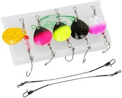 Kunstaas Spinner Set 'Single Hook' met stalen onderlijnen - 8-delig - Roofvis Blinker set - Snoek, Forel & Baars vissen - Spinners/Blinkers Hengelsport