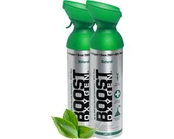Boost Oxygen - Large 9L - Natural - 95% Pure Zuurstof - 400 inhalaties van 1 sec - Zuurstoffles - Aerosoltoestel - Powerbreathe - Longtrainer - Concentrator - Ademhalingstrainer - Ademhalingsondersteuning - Sport herstel, Hoogte en Gezondheid - 2x 9L