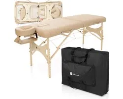 Table de massage ZenGrowth® Belverde Beige – Pliable – Largeur 71 cm – Hauteur 60 à 89 cm – Matelas trois couches – Canapé de soins – Table de soins – Comprend sac de rangement