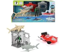 Animal World Speelset duiker + boot + duikkooi + haaien | haai | duiker | boot | deep sea diver