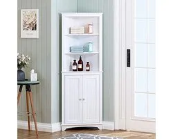 Spirich Home Tall Corner Cabinet met Twee Deuren en Drie Dier Planken, Vrijstaande Corner Opbergkast voor Badkamer, Keuken, Woonkamer of Slaapkamer, Wit