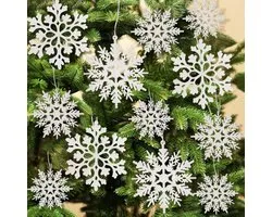 Flocons de neige - Décorations pour sapins de Noël - Décoration de flocon de neige pour le sapin - Décoration de flocon de neige blanc pailleté en plastique - Décoration de Noël pour l'intérieur au pays des merveilles hivernales - 36 pièces - blanc