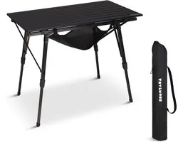TRVLMORE Campingtafel Verstelbaar - 90x52x71cm - Inklapbare Tafel met Aluminium Frame - Lichtgewicht - Kampeertafel - Klaptafel - Zwart