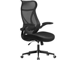 SONGMICS Chaise de bureau, dossier ergonomique, réglable en hauteur, accoudoirs relevables, chaise pivotante avec appui-tête, supporte jusqu'à 150 kg, noir encre OBN088B01