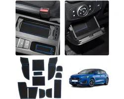Tapis antidérapants en caoutchouc LUWU pour Ford Focus Active 2022 2023 2024+ Facelift Console centrale Tapis antidérapants Porte-gobelet anti-poussière Joint de porte en caoutchouc Accessoires intérieurs Focus Active (Bleu)