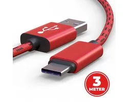 Câble de charge pour contrôleur haute vitesse ProFPS USB C pour PS5, Xbox Series et Nintendo Switch - Chargeur de câble USB C - Chargeur rapide 5A / Chargeur Fast - 3 mètres 3M - Rouge avec Zwart