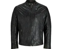 Jack & Jones - Heren Jas zomer Richard Leather Jacket - Zwart - Maat S