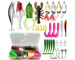 Multicolor vis aas kunstaas set voor dames en heren – 30 delige vissen tackle kit met minnow popper lepel lokazen zachte wormen aas jigs koppen en haken voor baars forel en zalm vissen