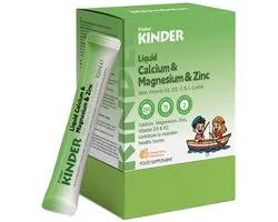 FISHER KINDER Calcium Complex – Magnésium, D3, K2, Zinc & Fer – 30 Sticks Liquides pour Enfants