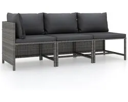 vidaXL - 3-delige - Loungeset - met - kussens - poly - rattan - grijs