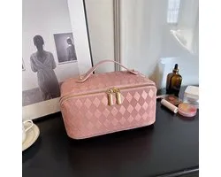 CenZ® Toilettas, Make Up Tasje, Make Up Koffer, Beautycase, Make Up Organizer, Make Up Tas, Reis Toilettas, Reistas, Toilettas Dames, Make Up Organizer, Make Up Etui, Beautycase Koffer, Cosmetica Tas, Moederdag, Valentijnsdag, VIERKANT PATROON, ROZE