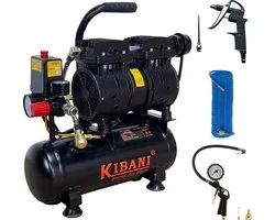 Kibani Super Stille Ecoline Compressor 6 Liter + Luchtslang 10 Meter + Bandenpomp + Luchtspuit - Complete SET - 8 Bar - 89 L/min