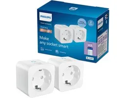 Philips Smart Lighting - Prise intelligente avec compteur d'énergie - Lot de 2 - Rendez d'autres appareils intelligents - Type de fiche F - Blanc - Fonctionne avec l'application WiZ - Wi-Fi