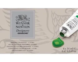 Professionele Gouache Verfset, Primaire Kleuren, 6 Tubos van 14 ml