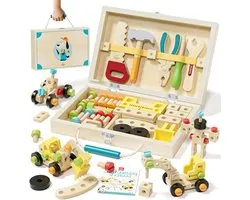 Lehoo Castle Ensemble d'outils en bois pour enfants – Jouet de construction éducatif Montessori avec boîte à outils, 3-5 ans