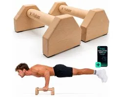 Hulser Houten Parallettes - 10 cm hoog - Push-up bar - Met digitale startgids - Grips - Steun - Opdruksteunen - Dip bars - Opdrukken - Calisthenics - Turnen en Gymnastiek