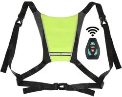 Gilet réfléchissant avec éclairage LED et clignotants JAUNES| 4 bretelles réglables avec CLIP | Sécurité accrue lors du sport, du cyclisme (scooters / scooters / Vélos électriques), de la marche, de la course, ...