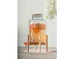 Distributeur de limonade en Glas 8 L avec robinet et support en bois – Pour eau fruitée et limonade