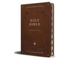 KJV Large Size Giant Print Editions- KJV Holy Bible, Giant Print Thinline Large format, Brown Premium Imitation Leather with Ribbon Marker, Red Letter, and Thumb Index