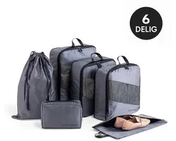Cubes d'emballage – ​​Ensemble de voyage 6 pièces – Organiseur de valise avec sac à chaussures et sac à linge – Léger et imperméable – Grijs – Cubes de voyage
