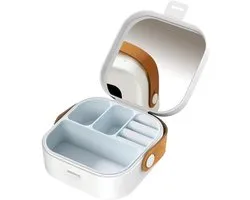 Luxe Reis Sieradendoos - Compact en Waterdicht - Met Leren Handvat - wit -Jewelry Box Travel - Sieraden Organizer - Kettinghouder - Reis Etui Sieraden - Mini Juwelendoosje - Siliconen Voering - Cadeau voor Vrouwen - Draagbare Sieraden Opberger