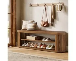 Tribesigns Banc d'entrée - Banc à chaussures avec étagère à chaussures à deux niveaux - Banc d'entrée à deux niveaux avec pieds réglables - Banc à chaussures en bois pour couloir, salle à manger, salon - Marron - 120 x 30 x 45 cm
