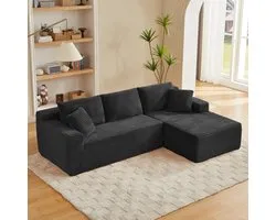 Canapé d'angle en forme de L, Canapé modulaire sectionnel 3 places, Canapé modulaire en mousse à mémoire de forme pour salon, Canapé nuage avec chaise longue extra-large, Noir