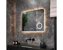 Mirlux Miroir de Salle de Bain avec Siècle des Lumières LED et Chauffage - Miroir Mural Rond - Miroir de Douche Anti Condensation - 80x60CM