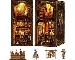 DIY Book Nook Kit -Middeleeuwse kleermakerij met LED & trein-lichteffecten-Miniatuurhuis- houten modelbouw- Boekenplank- Insert Decor- Miniatuur Poppenhuis Model Kit voor Kinderen Volwassenen Gift