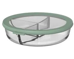 Boîte à bento en verre rond Mepal Cirqula - 250+250+500 ml - Boîtes de conservation en verre - Résistant à la chaleur jusqu'à 550 °C, sans couvercle - Boîtes de préparation des repas - Nordic sage