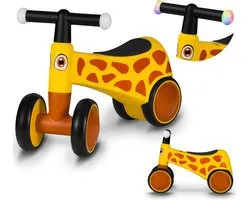 Lionelo Sammy Loopfiets – 4 Wielen – Verlichting in Handvatten – Vanaf 1 Jaar – Extra Comfortabel Zadel – Antislip Handgrepen – Ergonomisch Ontwerp – Kleurrijke Diermotieven – Jongens & Meisjes – Zonder Gereedschap te Monteren