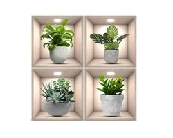 Stickers muraux plantes beige vert effet niche 3D set de 4 stickers muraux auto-adhésifs décoration intérieure salon chambre bureau stickers muraux