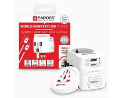 Thijox - Universele Reisadapter met 2 USB-poorten - SKROSS Pro Light USB AC45PD - Fast Charge 45W - Geschikt voor 100V AC - 700W / 250V - 1750W - Idea