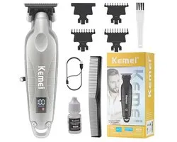 KEMEI 2293 Professionele Haar/Baard Trimmer voor Mannen Zero Gapped Tondeuse voor Kapper met T Blade, Draadloze Oplaadbare, Zilverachtig