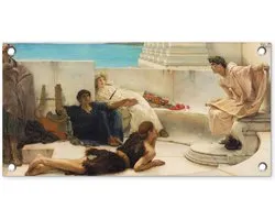 Tuinposter 60x30 cm - Tuindecoratie A reading from home - Lawrence Alma Tadema - Poster voor in de tuin - Buiten decoratie - Schutting tuinschilderij - Tuindoek muurdecoratie - Wanddecoratie balkondoek