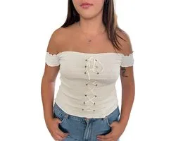 ASTRADAVI Casual Wear - Geribbelde Off-Shoulder Tops Dames - One Size (S/M) - Wit