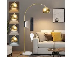Rosnek 175 cm Lampadaire Moderne en Forme d'Arc Dimmable avec Base en Marbre - Télécommande & Commande au Pied Incluses - Hauteur Réglable & Capot 360° - Incl. Lampe LED 12W - Lampadaire pour Salon, Chambre à Coucher